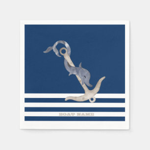 Serviette En Papier Marin Ancre Nautilique Dauphin Rayures Bleu Marine