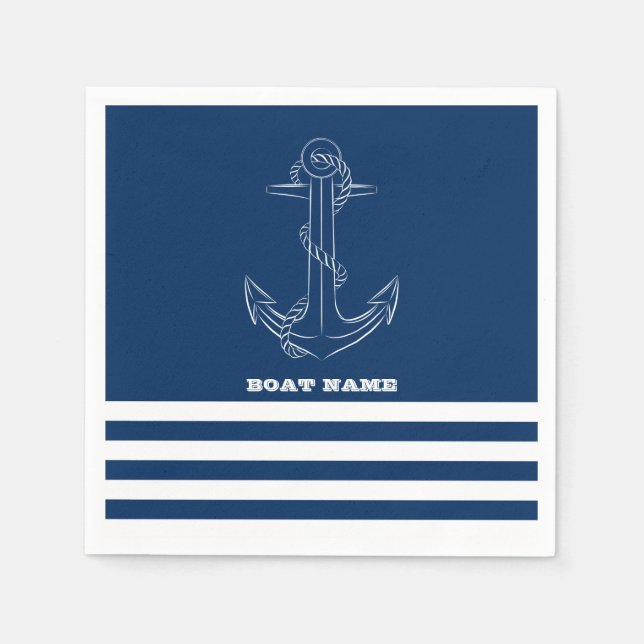 Serviette En Papier Marin Ancre Naútíque Rayures Bleu Marine (Devant)