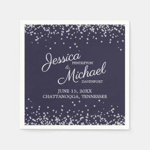 Serviette En Papier Marine Bleu Argent Blanc Parties scintillant Récep