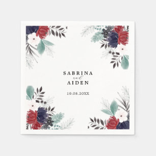 Serviette En Papier Marine Bleu Bourgogne Rouge Gothique Floral Mariag