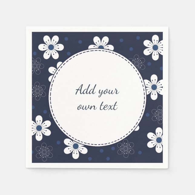 Serviette En Papier Marine Bleu Joli Floral Texte Personnalisé (Devant)