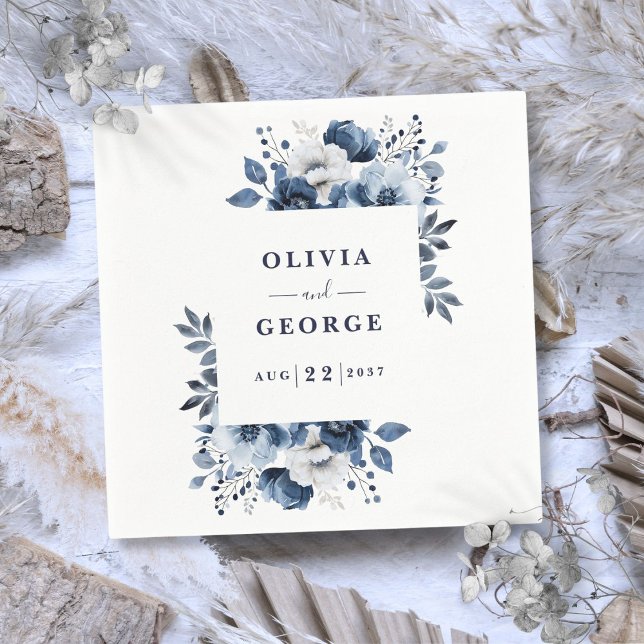Serviette En Papier Marine Bleu Pays Élégant Floral Mariage Napkin (Navy Blue Elegant Country Floral Wedding Napkin)