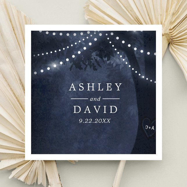 Serviette En Papier Marine Bleu Rustique Arbre Lumières Initiales Mari (Créateur téléchargé)