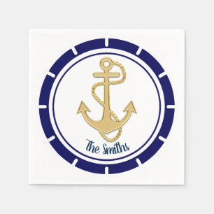 Serviette En Papier Marine bleue de la Ancre dorée