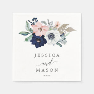 Serviette En Papier Marine Blooms Mariage Napkin Cocktail Napkin