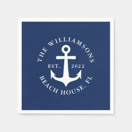 Serviette En Papier Marine Blue Custom Nom de famille Ancre nautique