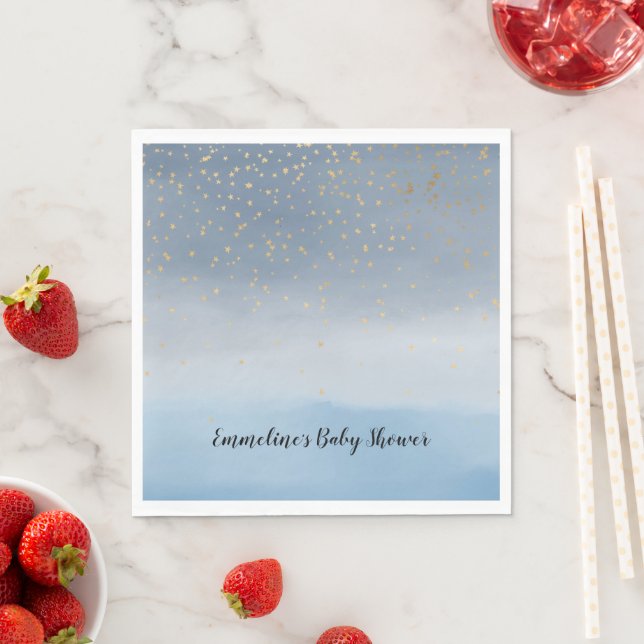Serviette En Papier Marine Blue Gold Stars Sky Aquarelle (En situation)