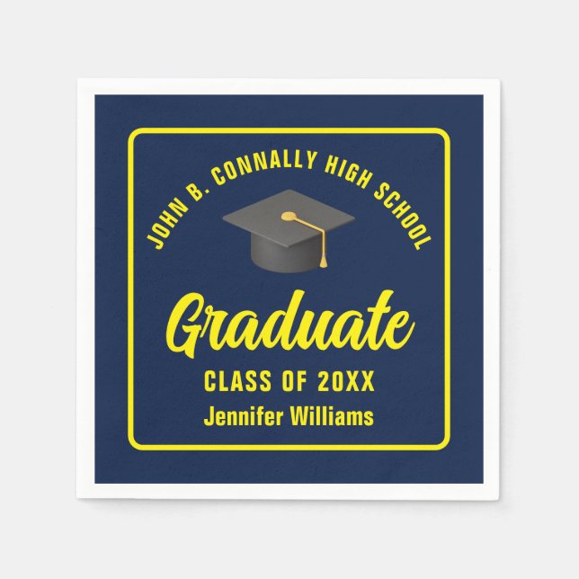 Serviette En Papier Marine Blue Jaune Graduate Custom Party (Devant)