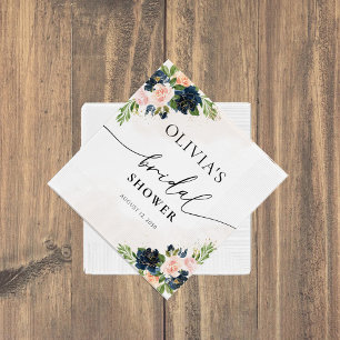 Serviette En Papier Marine & Blush rose Fête des mariées florale Napki