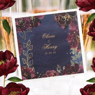 Serviette En Papier Marine Bordeaux Mariage 5 pouces Carré Cocktail