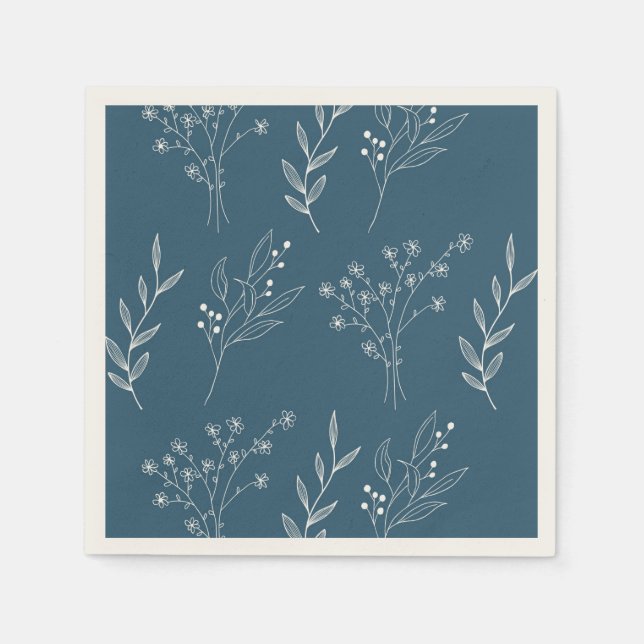 Serviette En Papier Marine Corner Floral Boho Mariage (Devant)