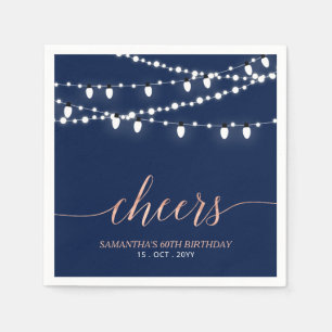 Serviette En Papier Marine et Rose Gold   Elégante fête d'anniversaire