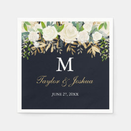Serviette En Papier Marine Floral Monogram Aquarelle Mariage Napkin