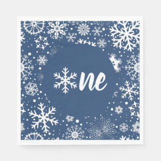 Serviette En Papier Marine Hiver Premier Anniversaire Flocon de neige