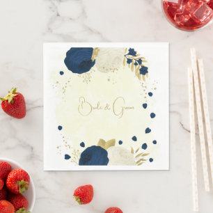 Serviette En Papier Marine romantique & fleurs blanches or mariage
