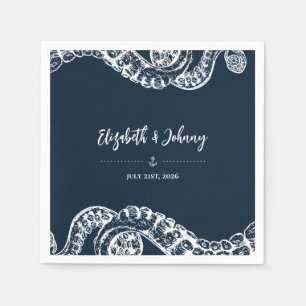 Serviette En Papier Marine Tentacles Octopus Nautiques Mariage Napkins