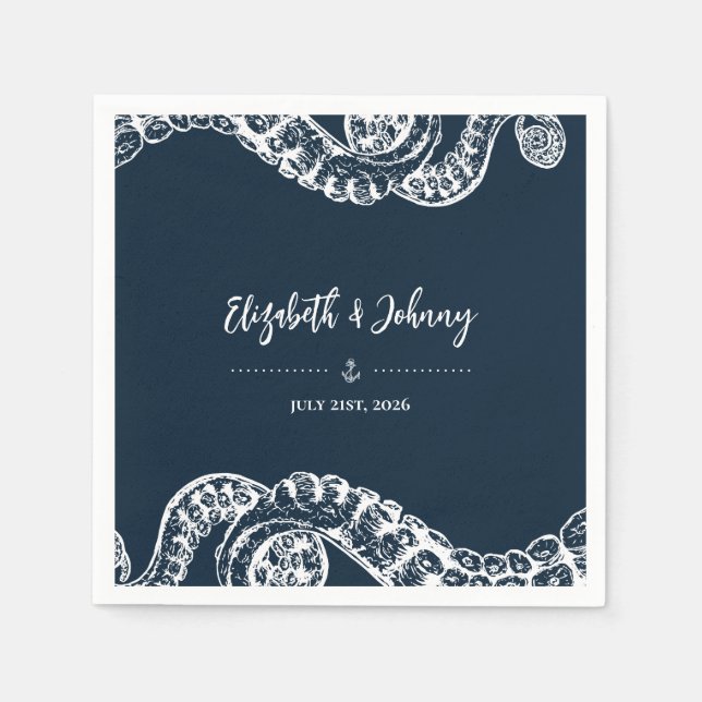 Serviette En Papier Marine Tentacles Octopus Nautiques Mariage Napkins (Devant)