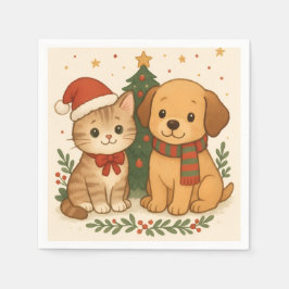 Serviette En Papier Marionnette et chaton Noël Cheval