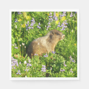 Serviette En Papier Marmot dans le Mont Rainier Fleurs sauvages