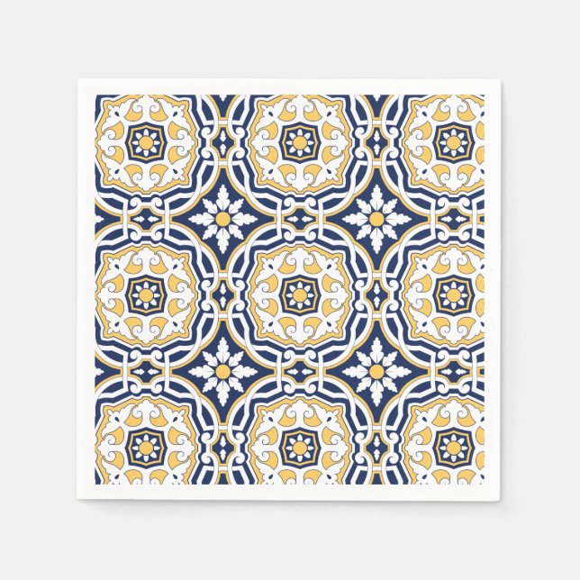 Serviette En Papier Marocain vif bleu jaune complexe ornement (Devant)