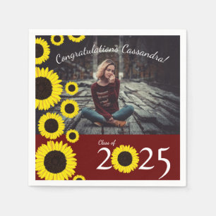 Serviette En Papier Maroon du Sunflower Country Graduation Party