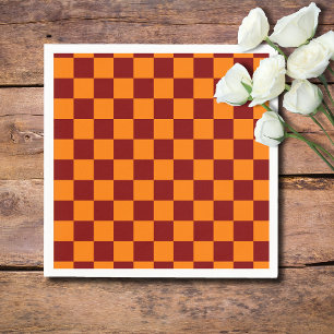 Serviette En Papier Maroon et Orange À damiers Vintage