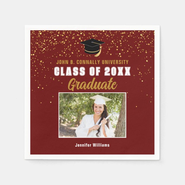 Serviette En Papier Maroon Gold Graduate Photo Chic Graduate Party (Devant)