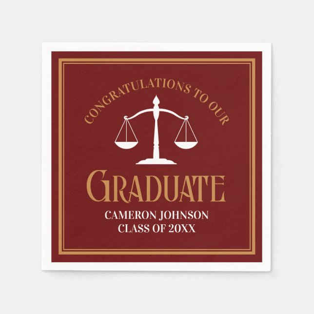 Serviette En Papier Maroon Gold Law School Graduation Party (Devant)