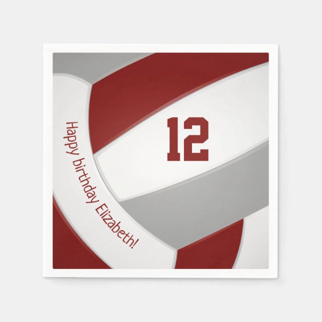 Serviette En Papier Maroon gris filles volley-ball (Devant)