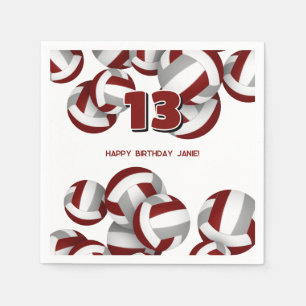 Serviette En Papier maroon gris volleyballs filles garçons fête d'anni