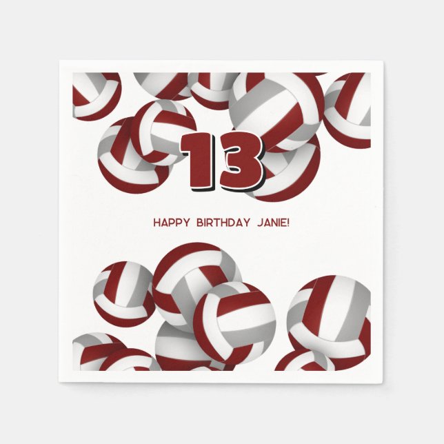Serviette En Papier maroon gris volleyballs filles garçons fête d'anni (Devant)