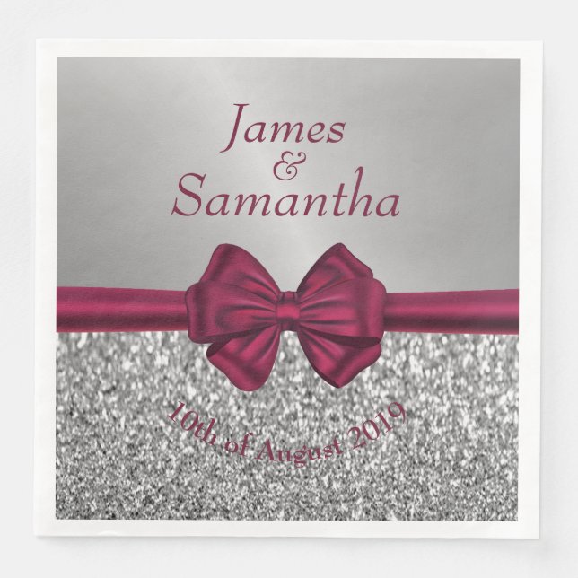 Serviette En Papier Maroon Satin Bow & Silver - (Devant)