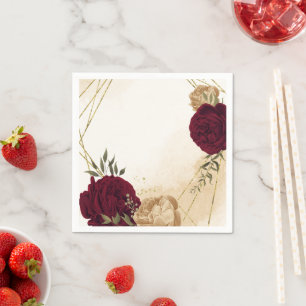 Serviette En Papier Maroon vert beige or botanique mariage
