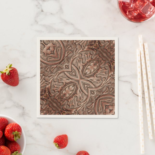 Serviette En Papier Marron Rustique Cowboy Cuir Country Western Party  (En situation)