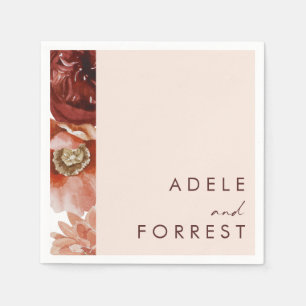 Serviette En Papier Marsala Autumn Floral Serviettes Mariage blanchi