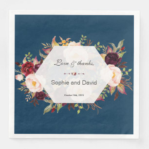 Serviette En Papier Marsala de Bourgogne Floral Mariage géométrique