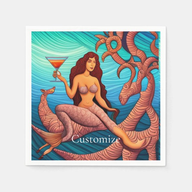 Serviette En Papier Martini à cheveux longs Mermaid Thunder_Cove (Devant)