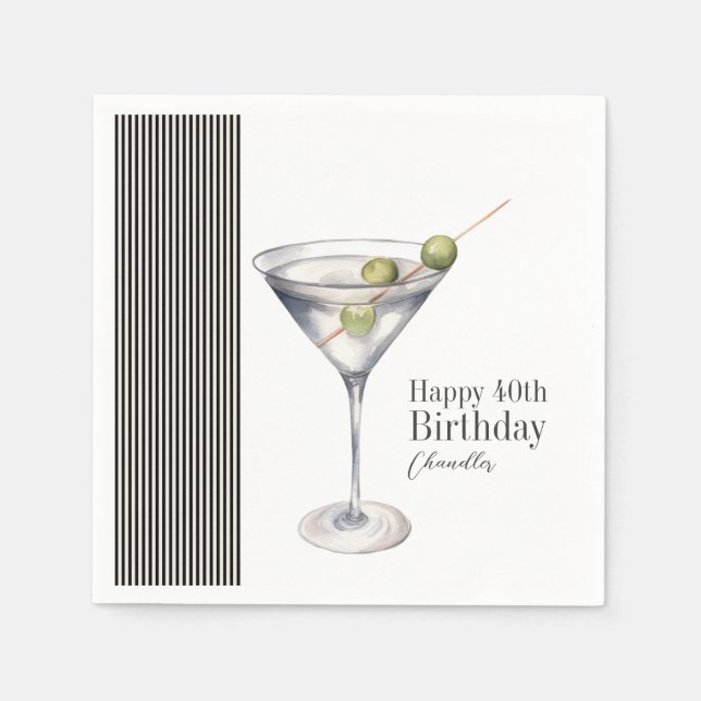 Serviette En Papier Martini Cocktail Elégante fête du 40e anniversaire (Devant)