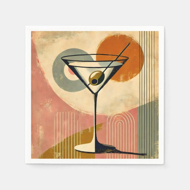 Serviette En Papier Martini d'art moderne du milieu du siècle (Devant)