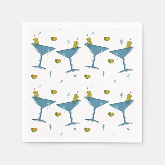 Serviette En Papier Martini Madness Retro Cocktail Mi-Siècle Serviette (Devant)