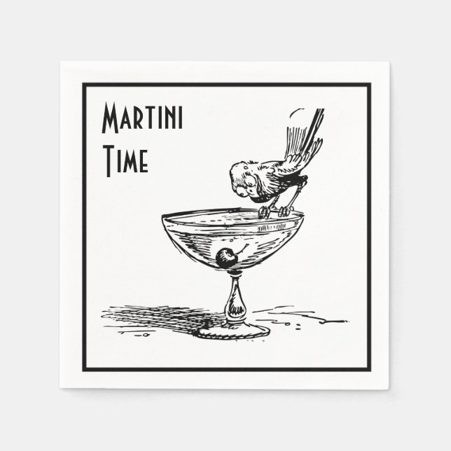 Serviette En Papier Martini Time Funny Bird on Cocktail Drink Retro (Devant)
