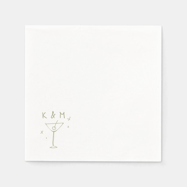 Serviette En Papier Martini Whimsical Rétro Main Tirée Initiales Perso (Devant)