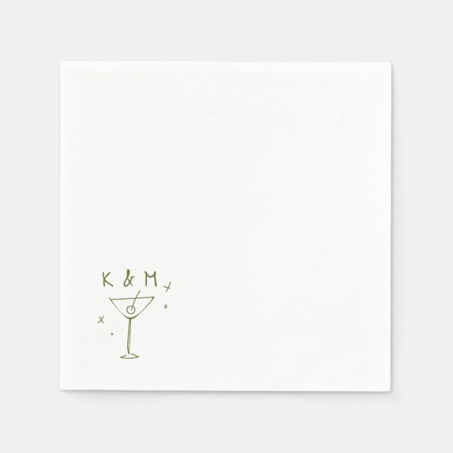 Serviette En Papier Martini Whimsical Rétro Main Tirée Initiales Perso (Devant)