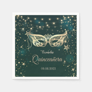 Serviette En Papier Mascarade, Étoiles Vertes Quinceañera