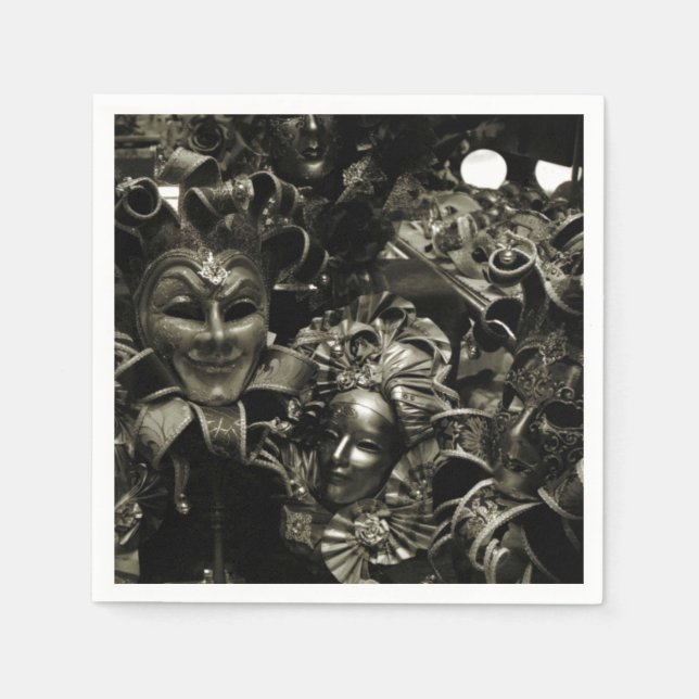 Serviette En Papier Mascarade gothique foncé Mascarade Masques noir et (Devant)