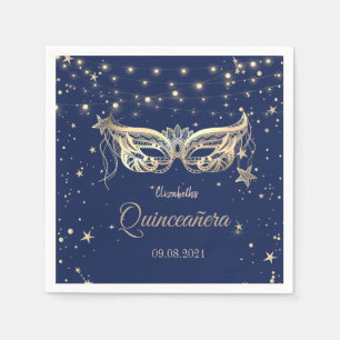Serviette En Papier Mascarade, Navy Blue Stars Quinceañera