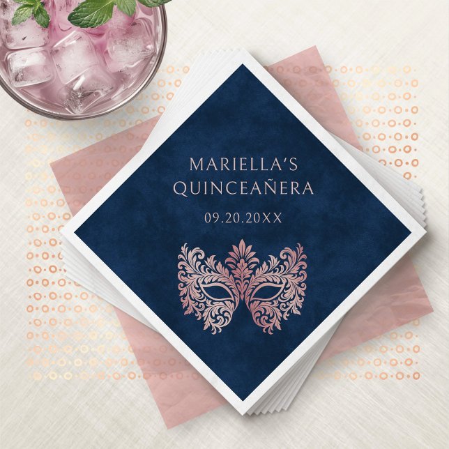Serviette En Papier Mascarade rose Mascarade Masque élégant Quinceaner (Créateur téléchargé)