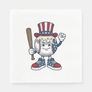 Serviette En Papier Mascotte de baseball patriotique dessin de gravure