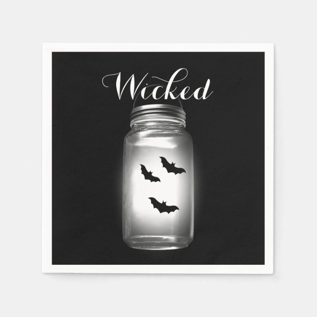 Serviette En Papier Mason Jar Bats Halloween Napkin (Devant)