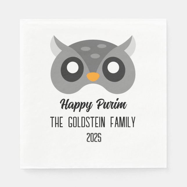 Serviette En Papier Masque de hibou Purim masqué déguisement (Devant)